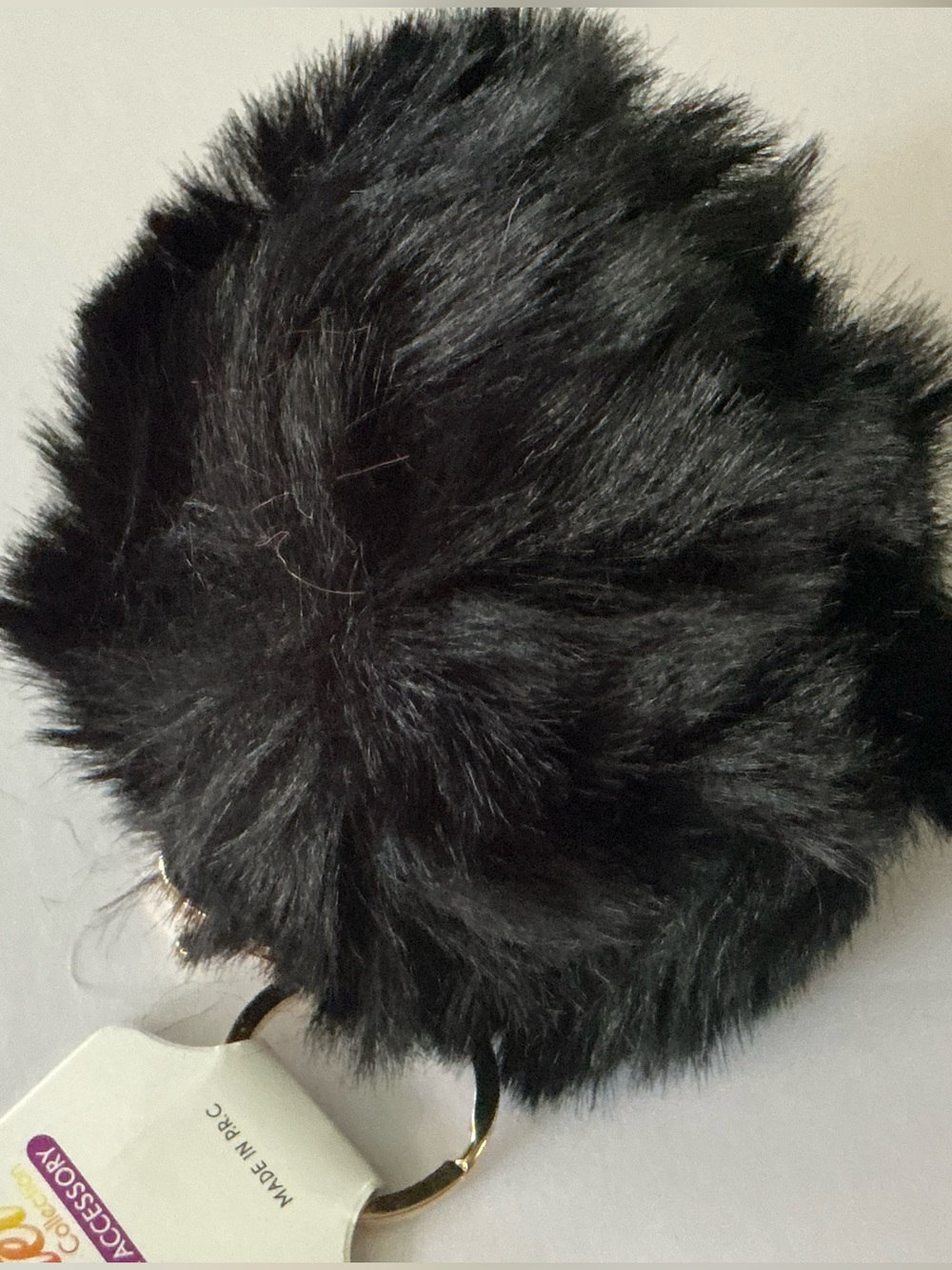 Plush Black Fur Pom Keychain - Women's Accessory